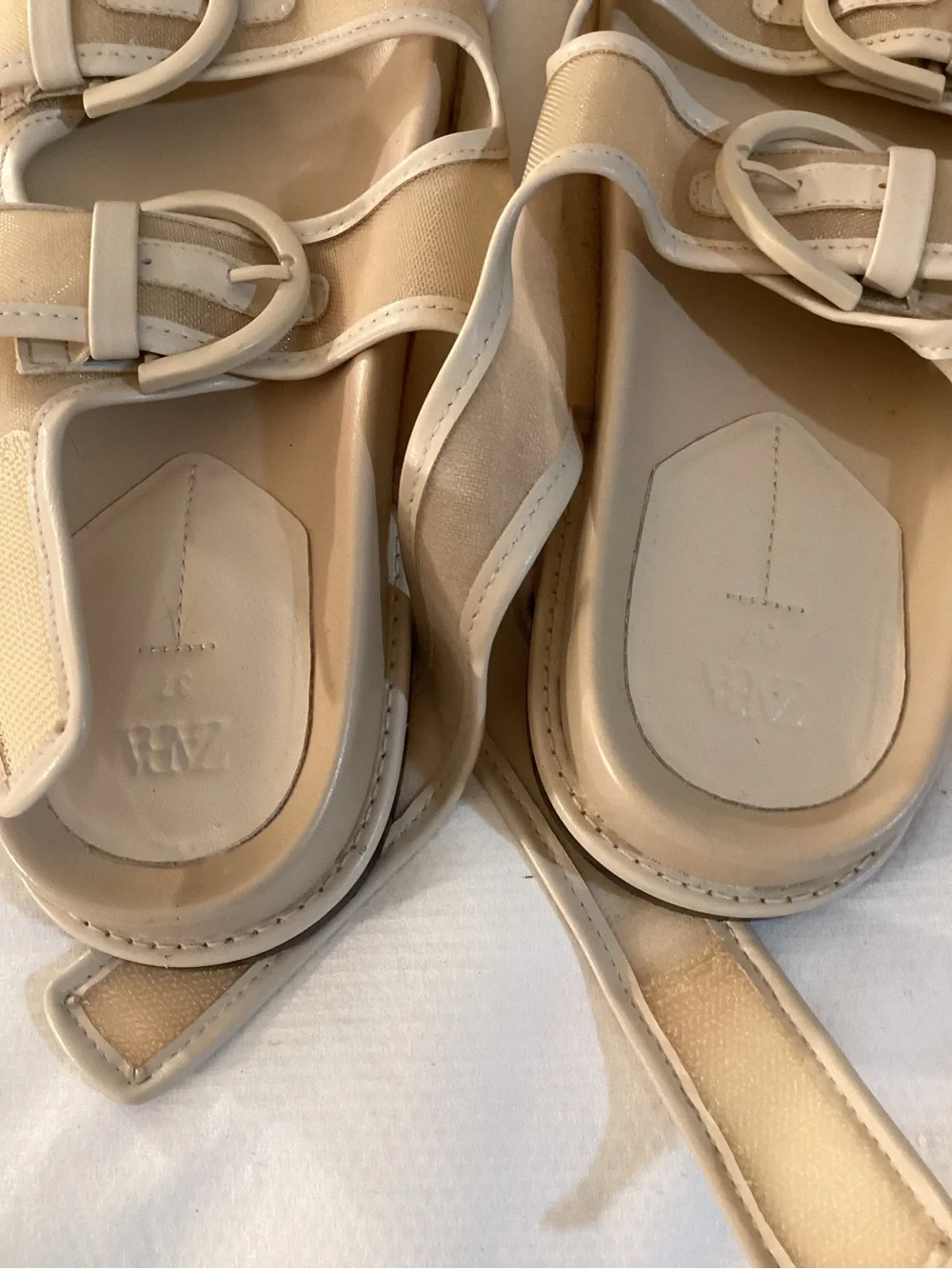 Zara Buckled Flat Mesh Sandals - Picture 6 of 14